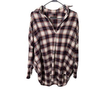 French Connection Blue/Burgundy/Cream
Plaid V-Neck Cotton Blend Shirt large